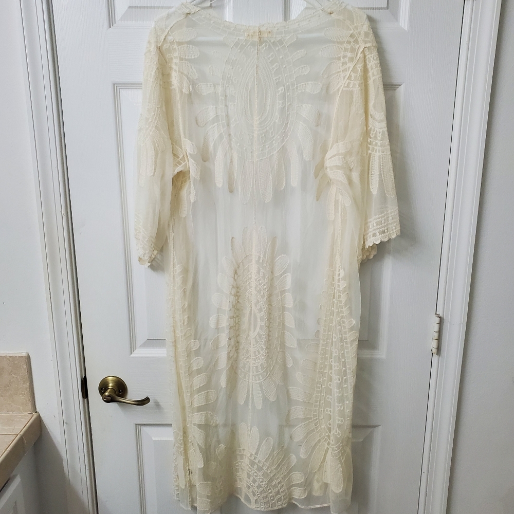 Rebellion Again Ivory Lace Boho Kimono Duster Cardigan, One Size Women